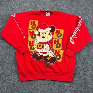 THE WALT DISNEY COMPANY Vintage Christmas Holiday Red Mickey Crewneck Medium